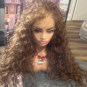 Curly Brown  lace Wig for Women , free parting